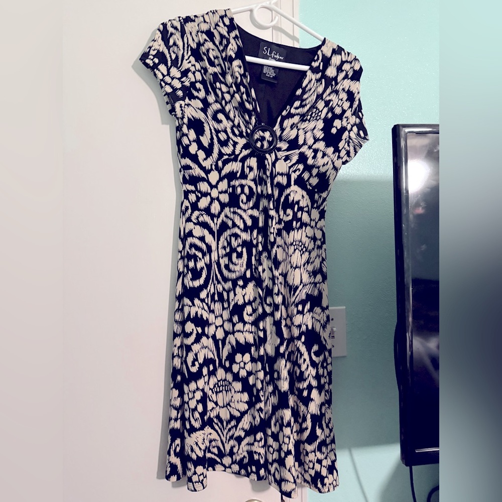 SL Fashions petite brown/black midi dress